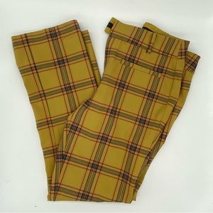 Anthropologie Essentials Slim Kick Flare Pants in yellow motif size 0, NWT